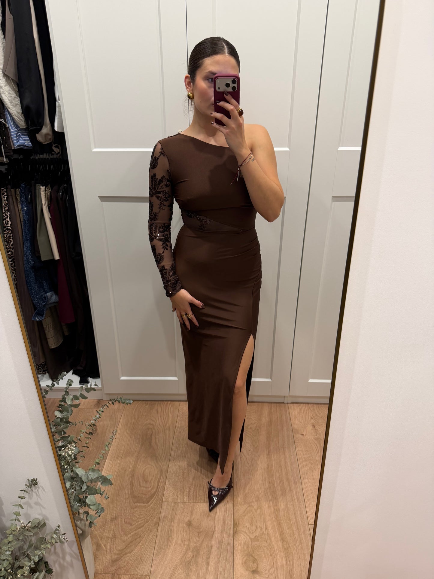 Vestido largo de licra asimetrico