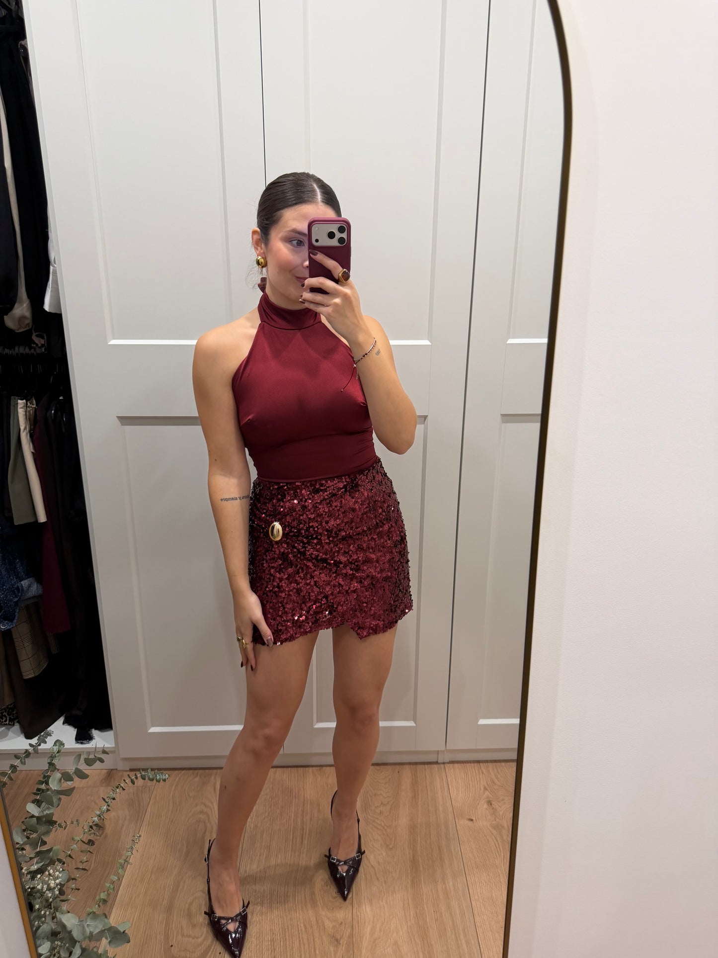 Vestido combinado cuello halter