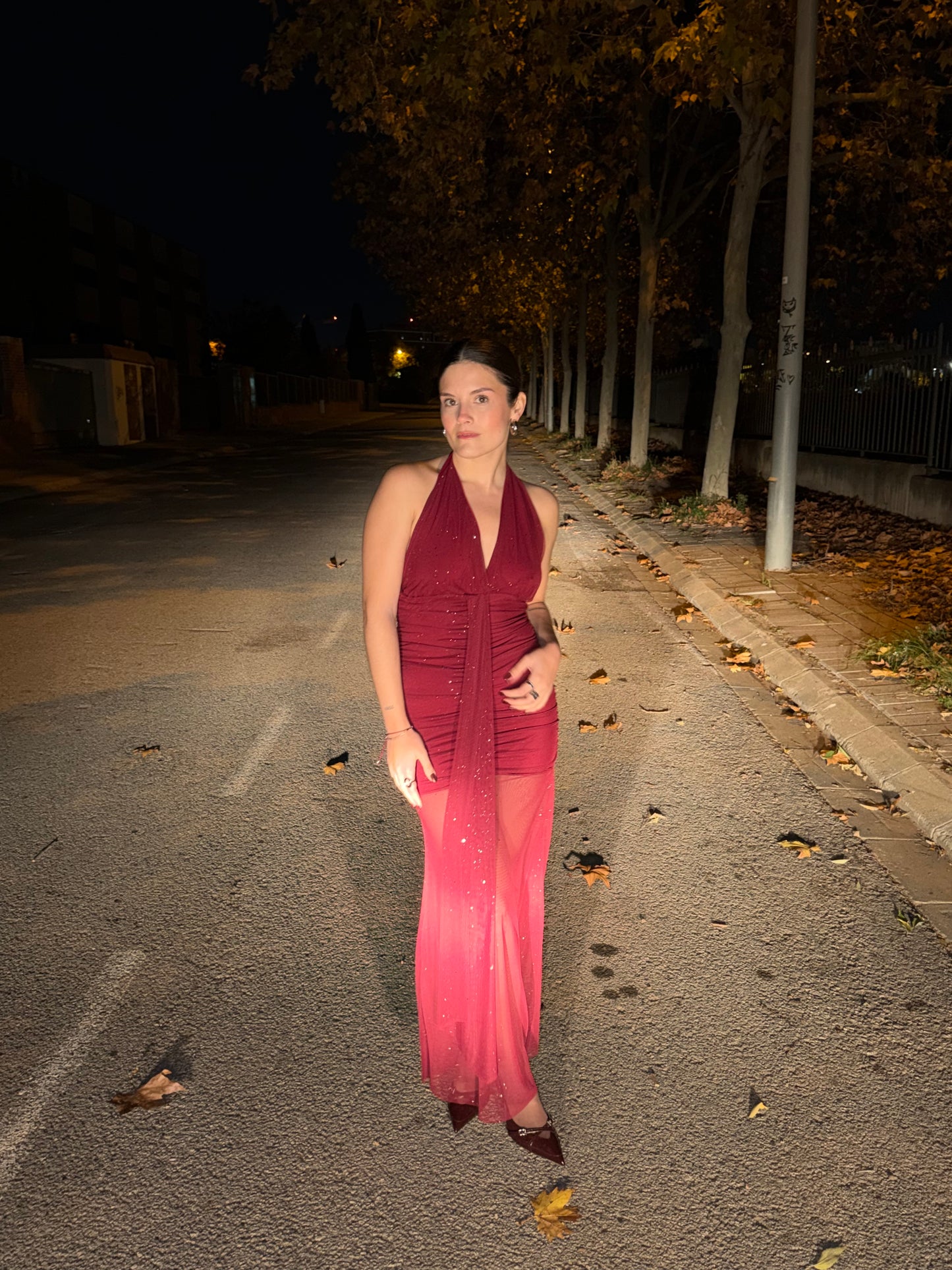 Vestido tull largo destellos