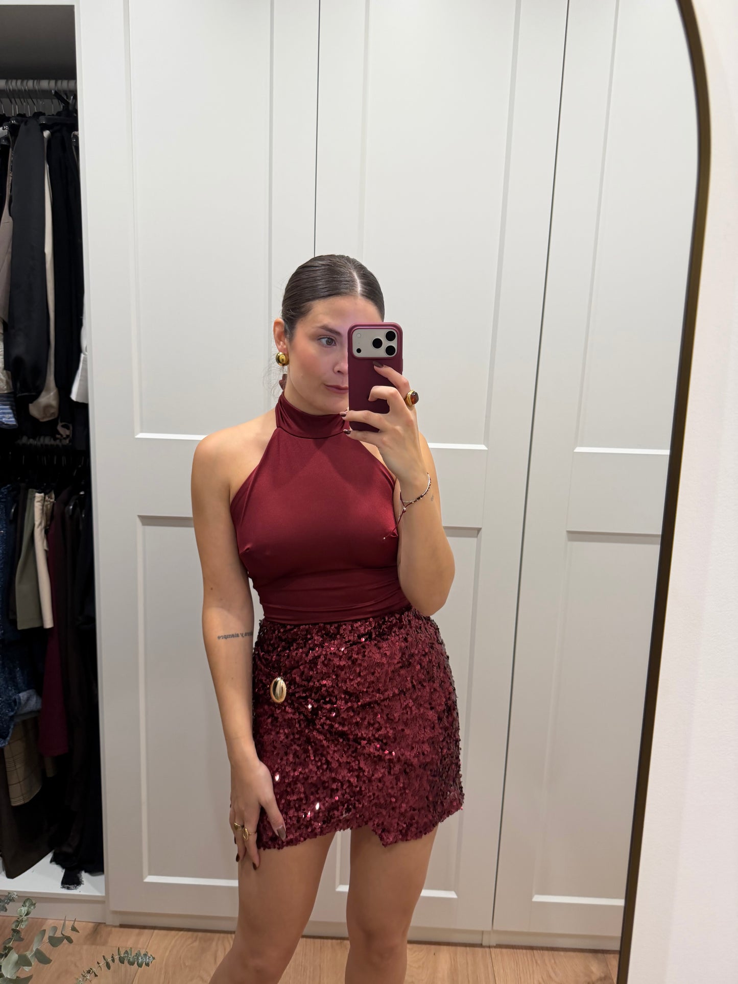 Vestido combinado cuello halter