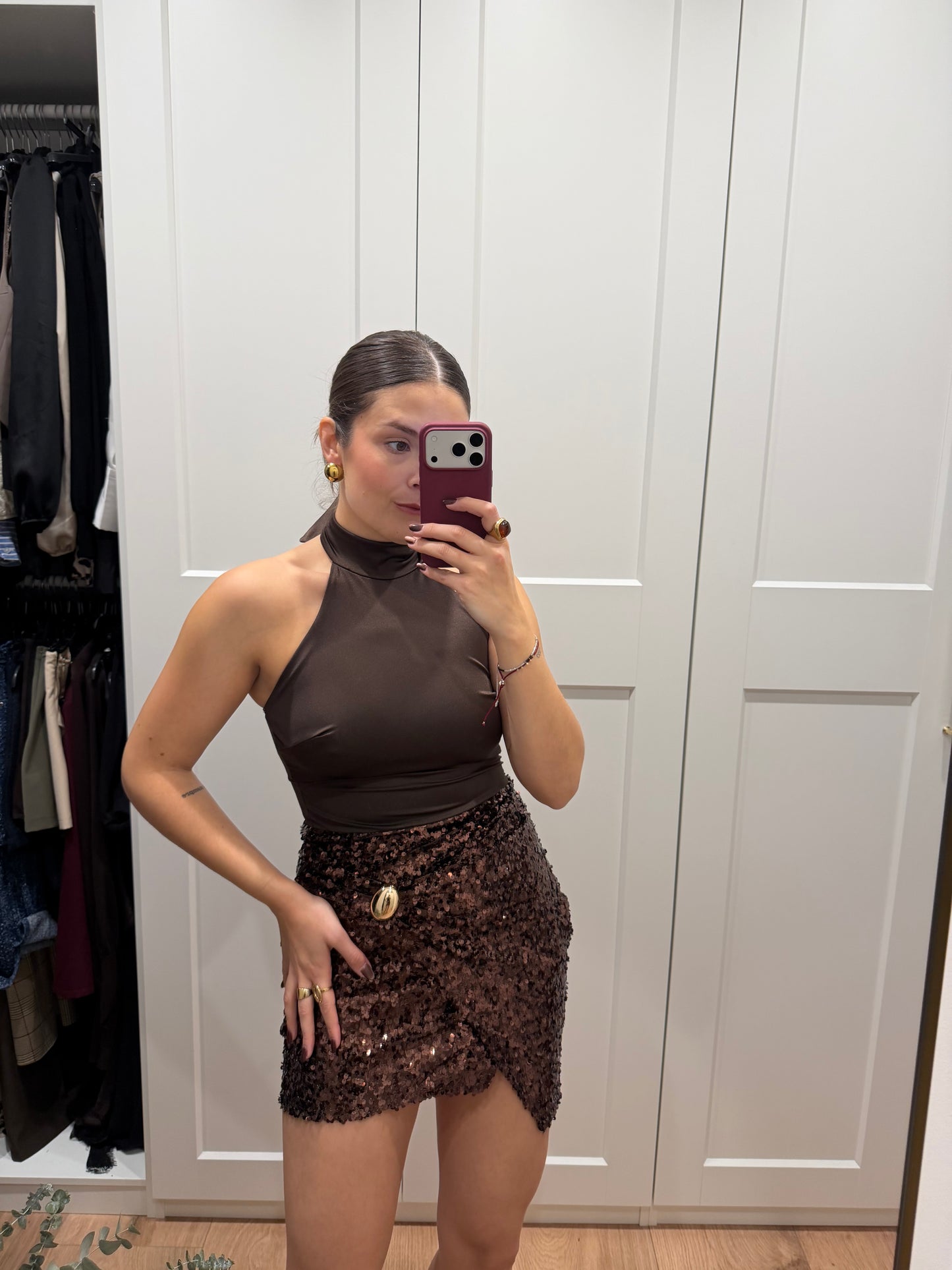 Vestido combinado cuello halter