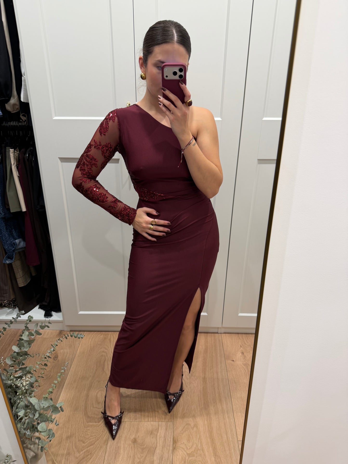 Vestido largo de licra asimetrico