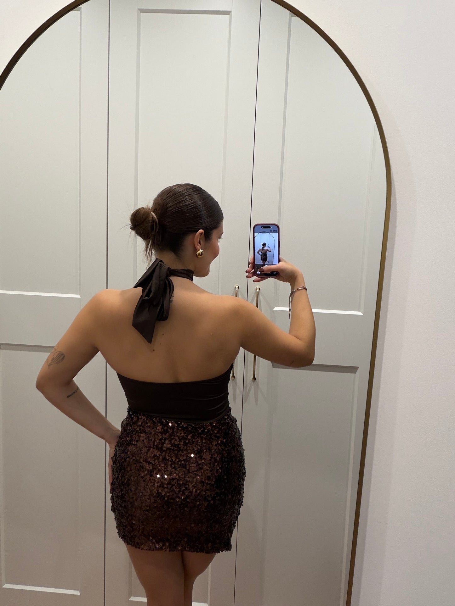 Vestido combinado cuello halter