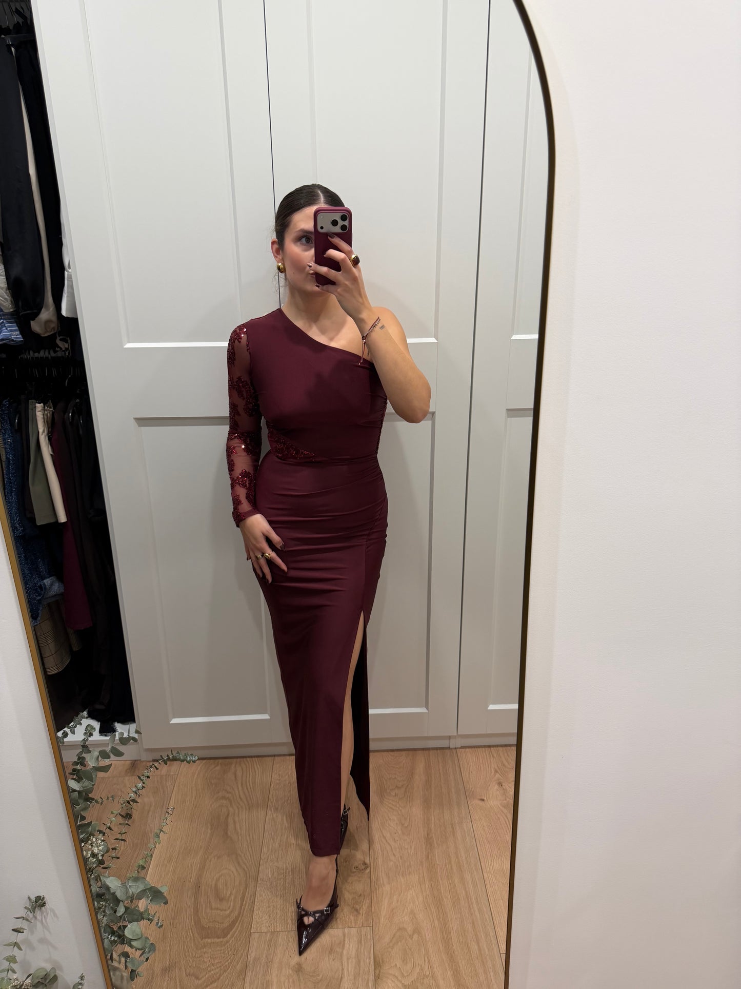 Vestido largo de licra asimetrico