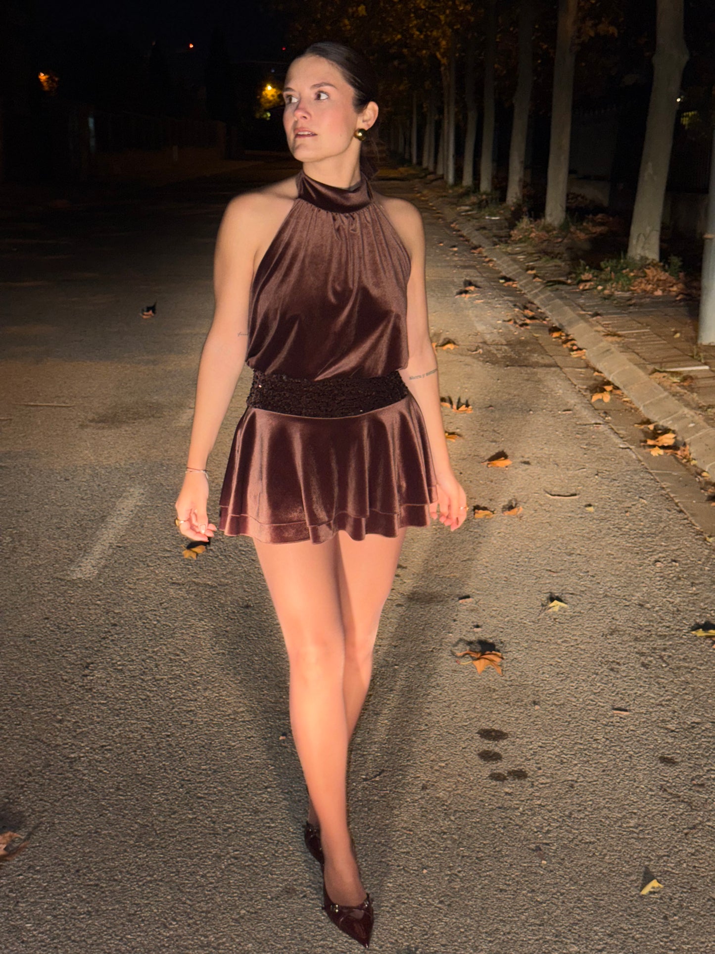 Vestido volantes terciopelo