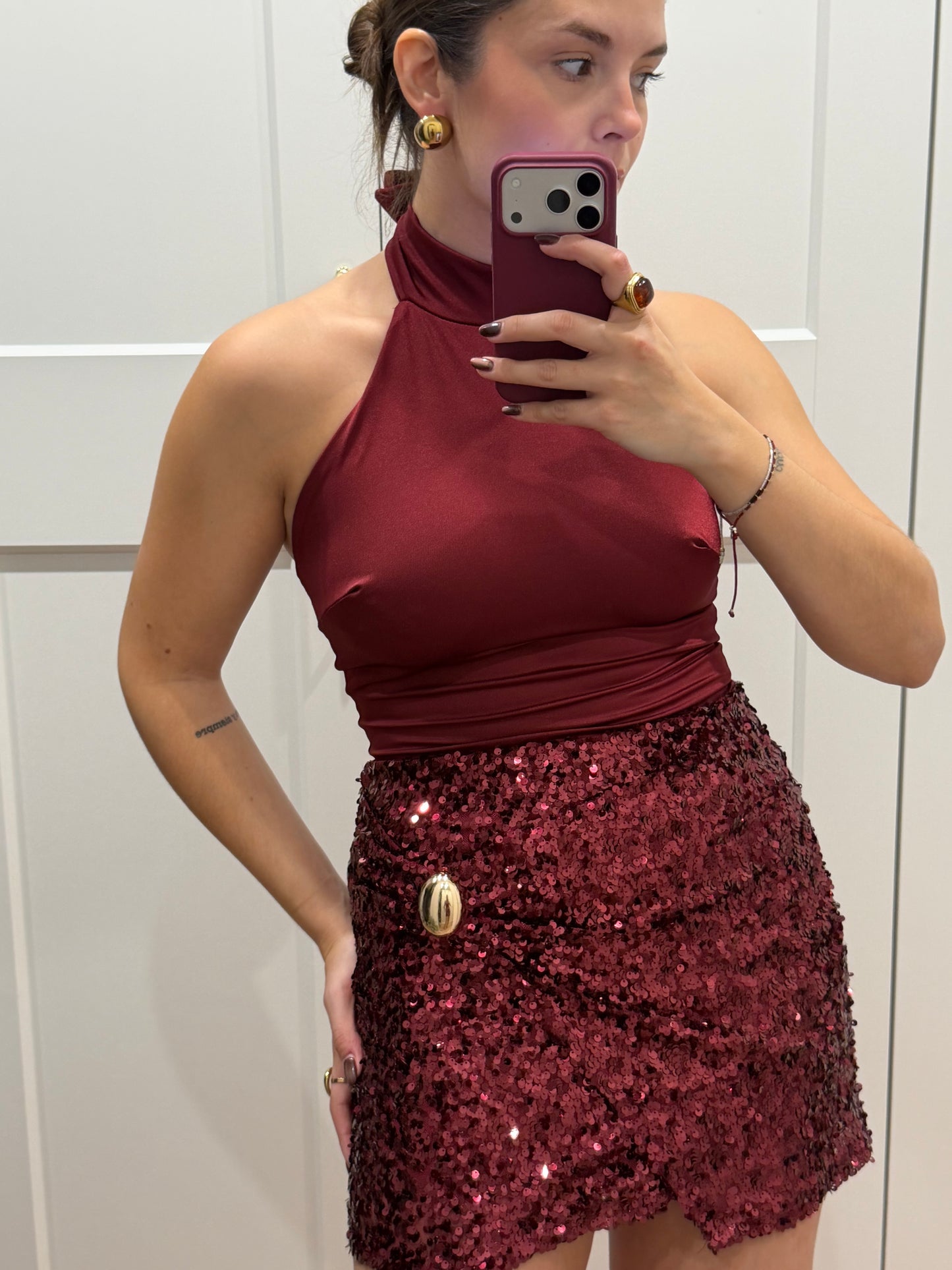 Vestido combinado cuello halter