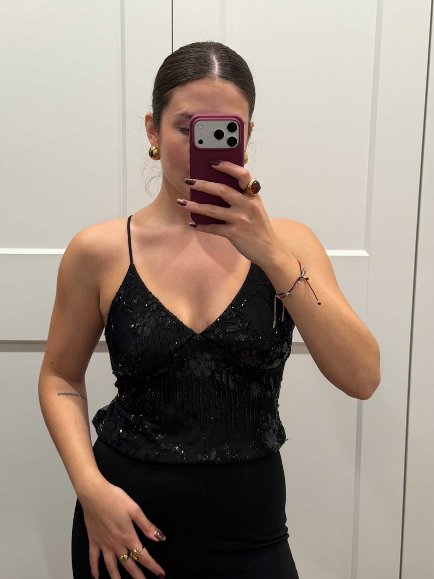 Top flor lentejuelas