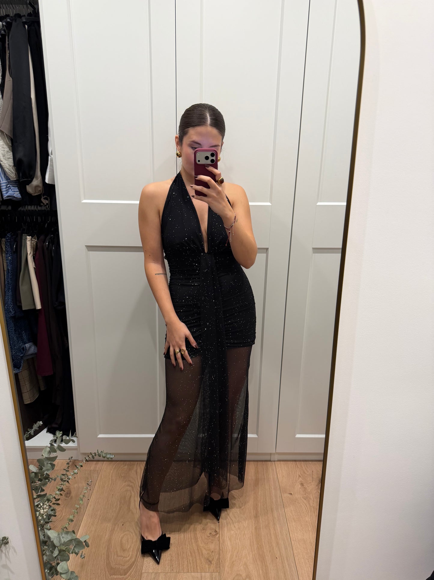 Vestido tull largo destellos