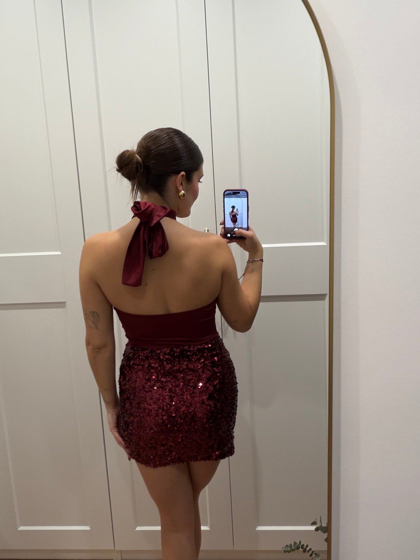 Vestido combinado cuello halter