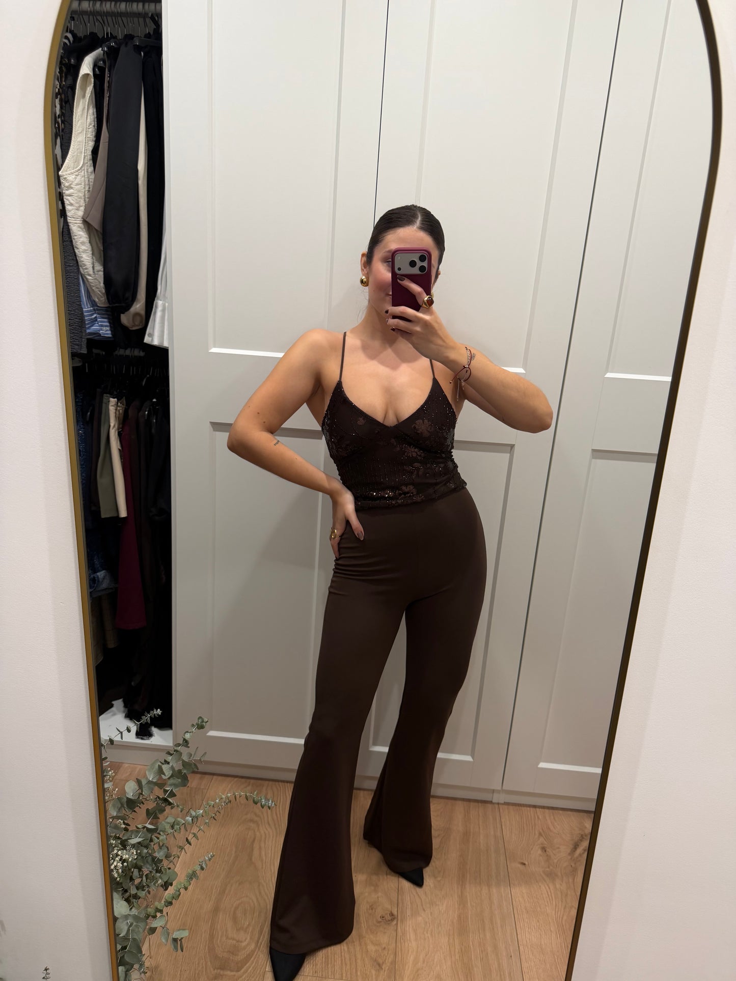 Top flor lentejuelas