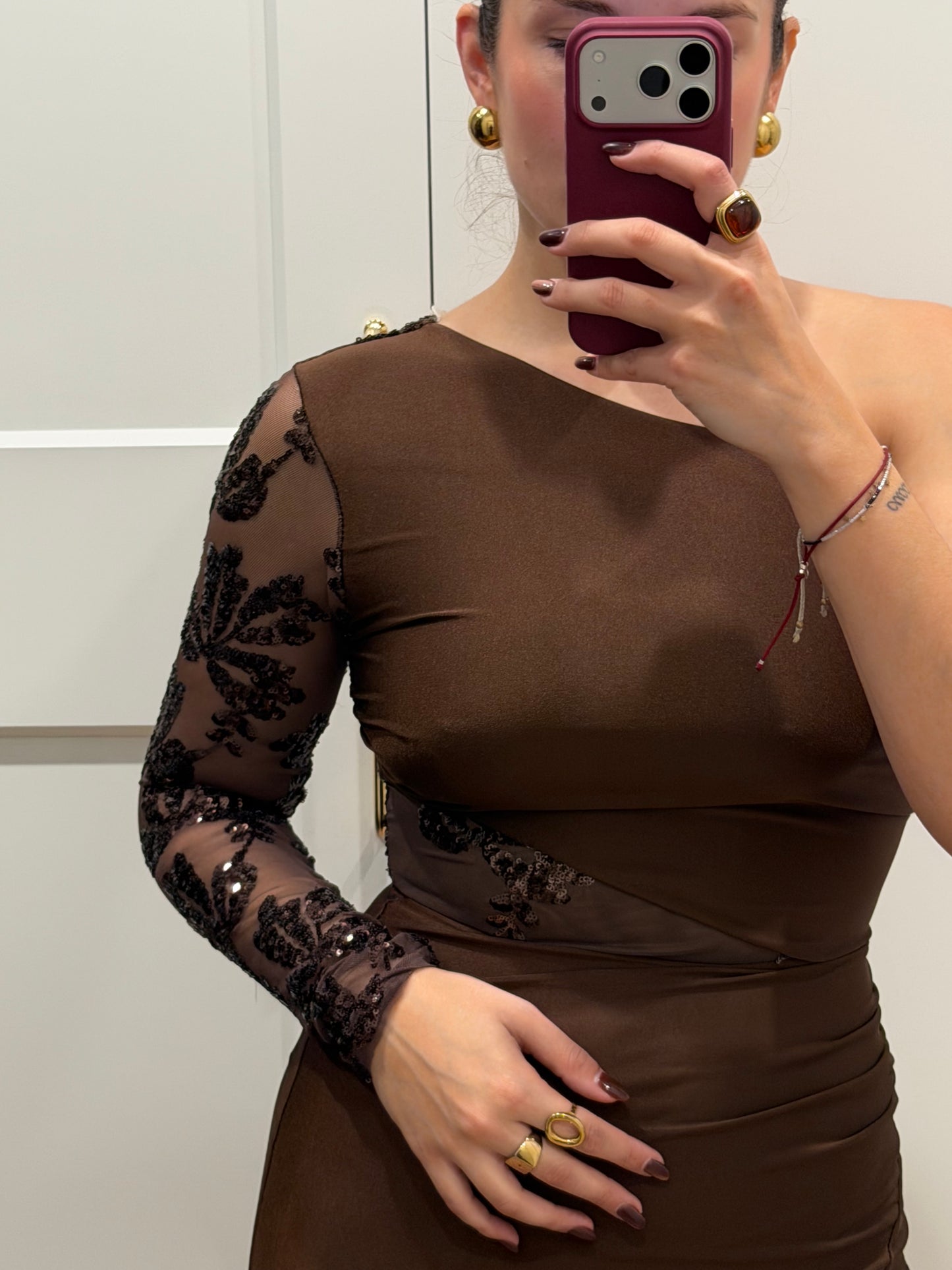 Vestido largo de licra asimetrico