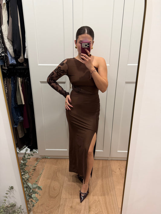 Vestido largo de licra asimetrico