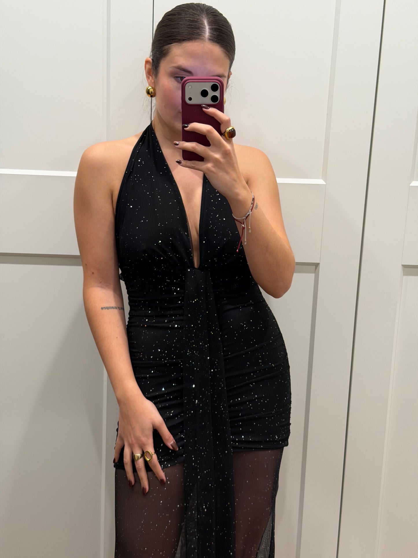 Vestido tull largo destellos