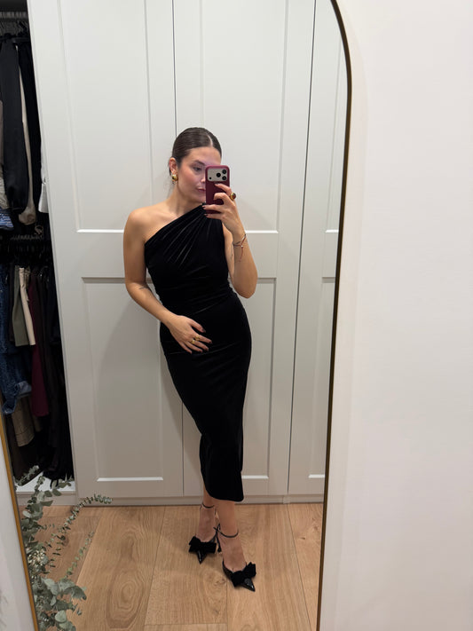 Vestido terciopelo asimetrico