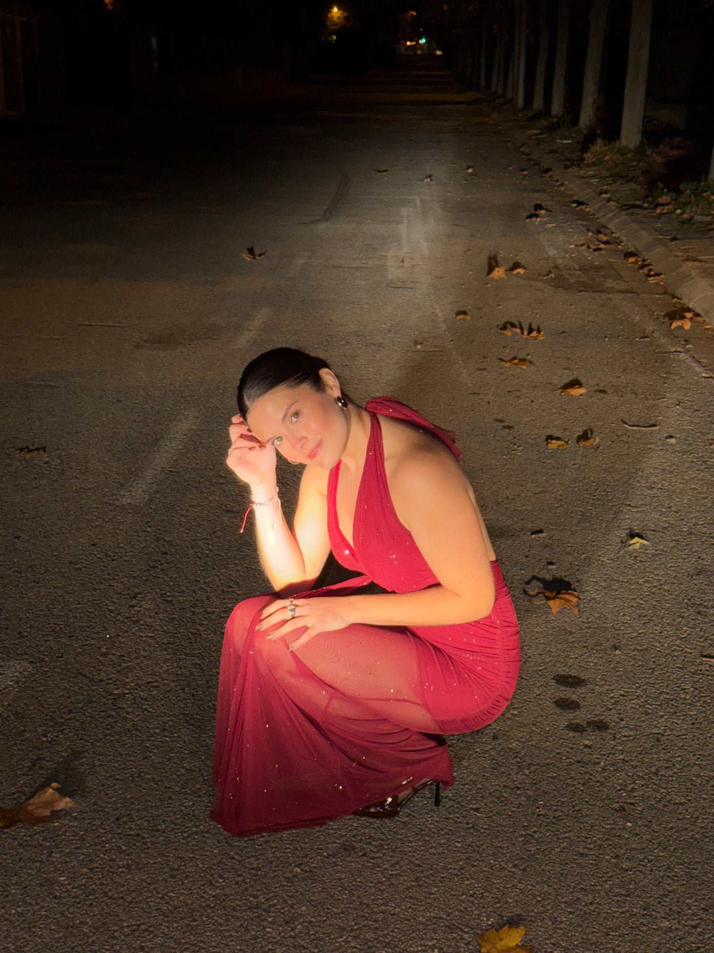 Vestido tull largo destellos