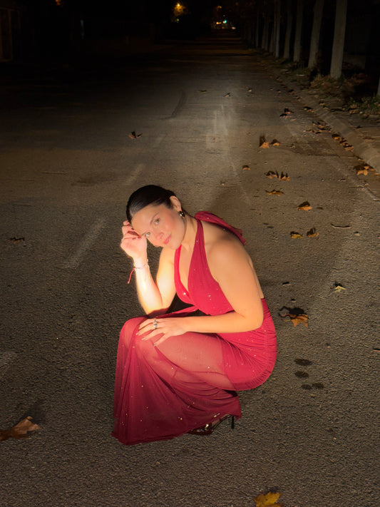 Vestido tull largo destellos