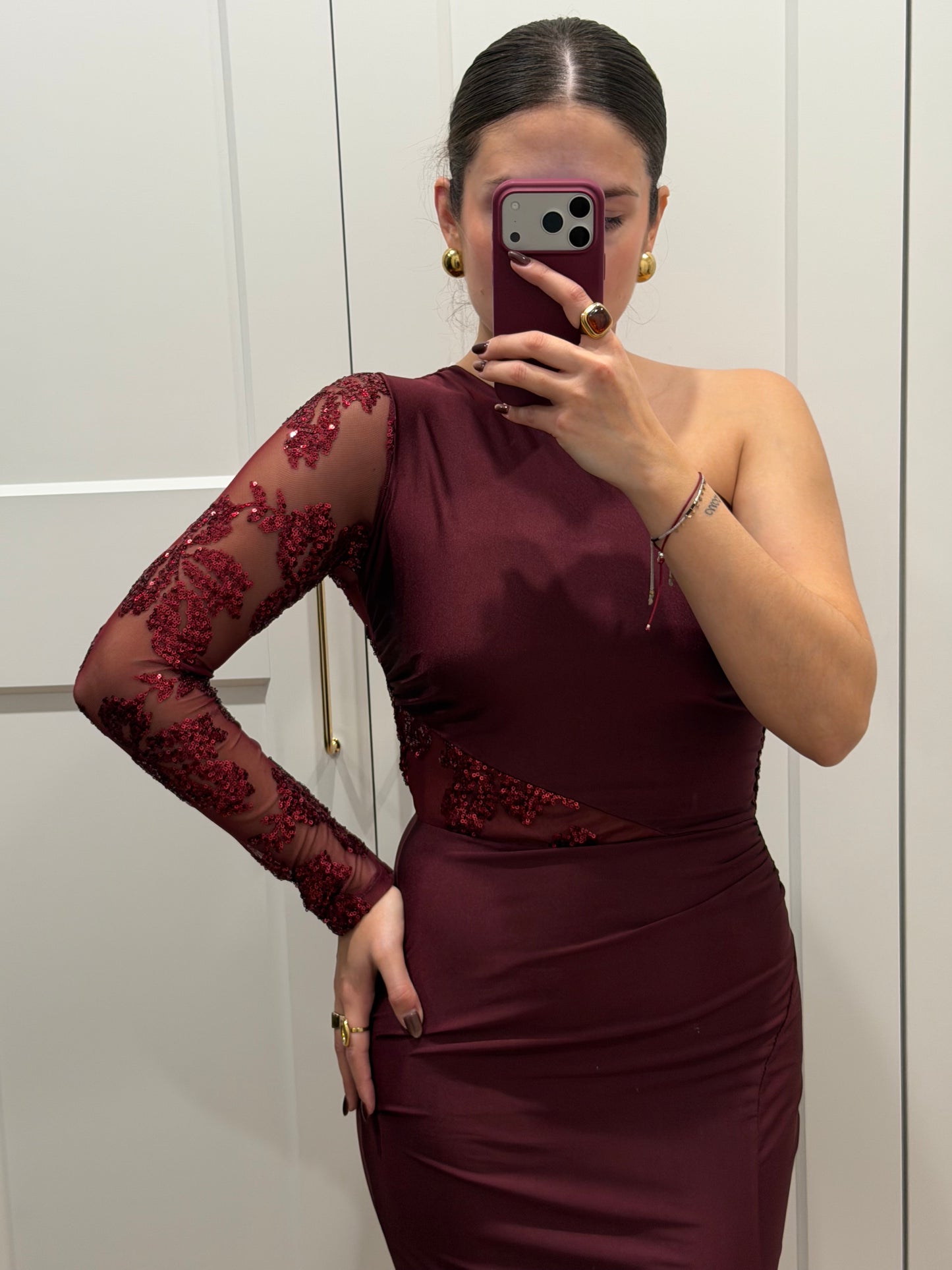 Vestido largo de licra asimetrico