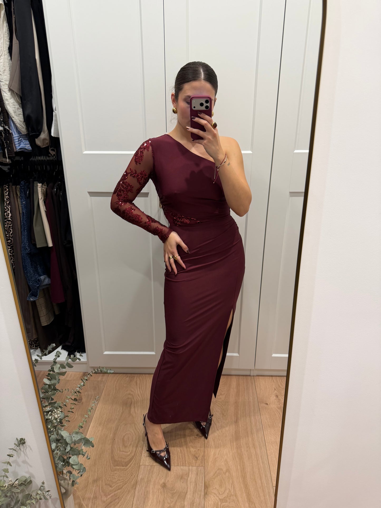 Vestido largo de licra asimetrico